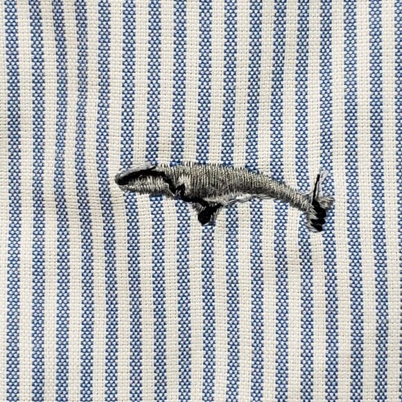 PD&C Shirt Mens XL Blue White Striped Embroidered Fish Polycotton Button Up - Picture 8 of 10